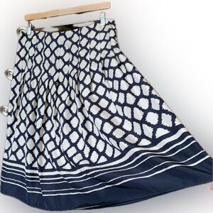 LIZ CLAIBORNE | lined silk navy blue & white skirt with pleats, size 12